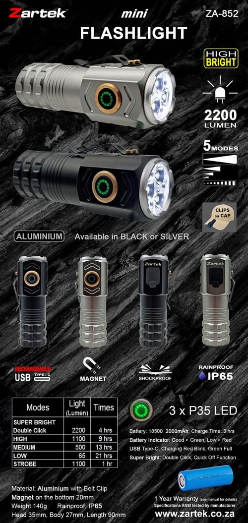 Zartek ZA-852 Mini Flashlight 2200L-pamphlet